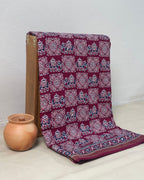 Maroon Colour Ajrakh Mirror Work Muslin Silk Saree