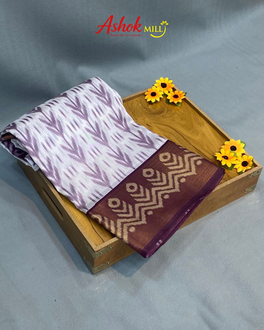 Purple Colour Cotton Ikkat Printed Saree