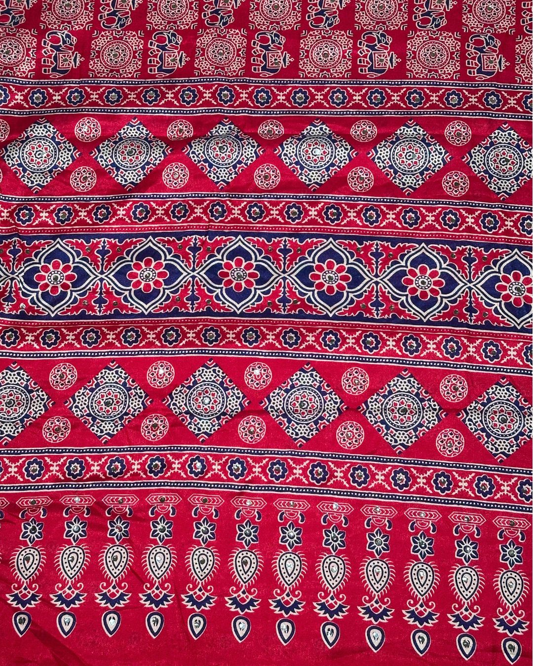 Pink Colour Ajrakh Mirror Work Muslin Silk Saree