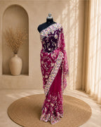 Rani Pink Colour Soft Net Thread Work Saree