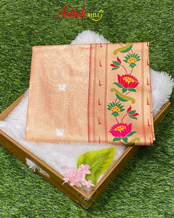 Rose Gold Colour Soft Tissue Paithani Saree