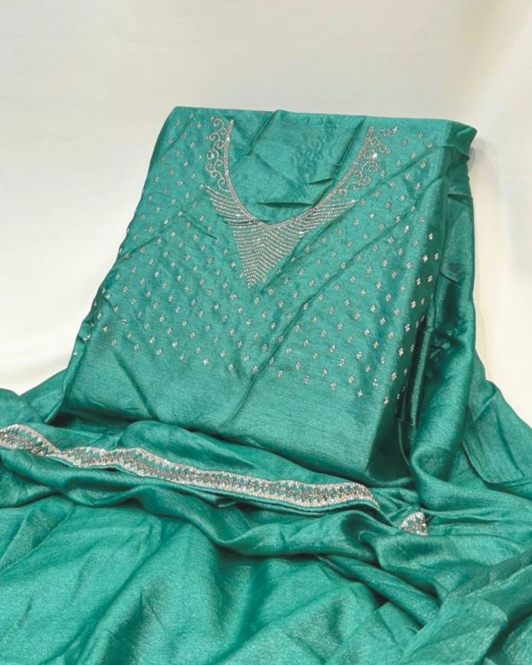 Sea Green Colour Stone Work Soft Shimmer Saree