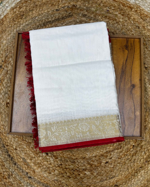 Kasavu White Colour Linen Cotton Saree