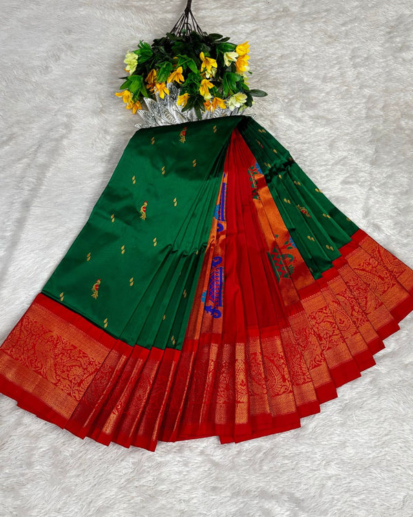 Forest Green  Colour Peacock Paithani with Contrast  Blouse