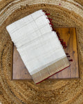 Off White Golden Zari Checks Cotton Tussar Saree