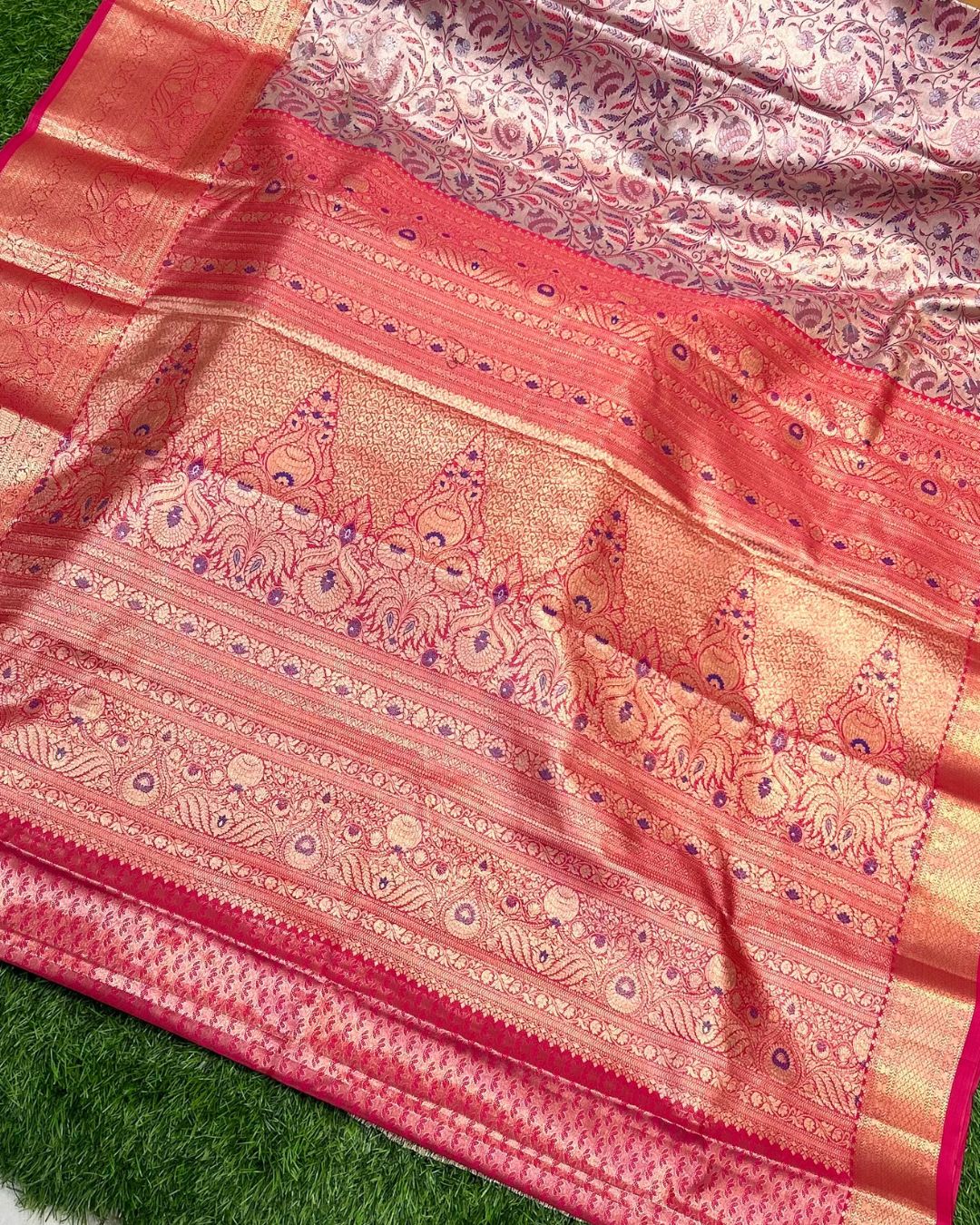 Silver Grey Colour Kanjivaram Silk Saree