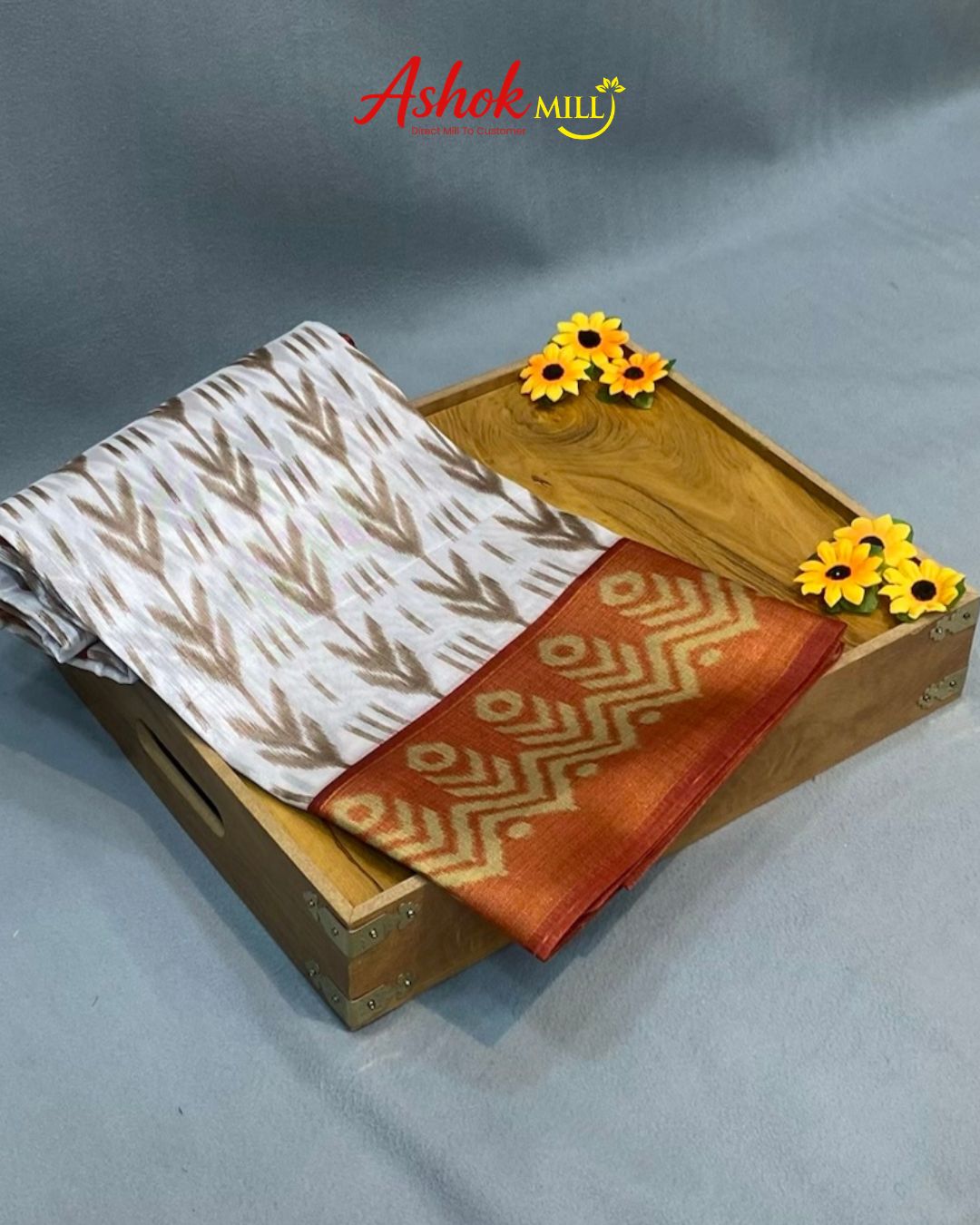 Coffee Colour Cotton Ikkat Printed Saree