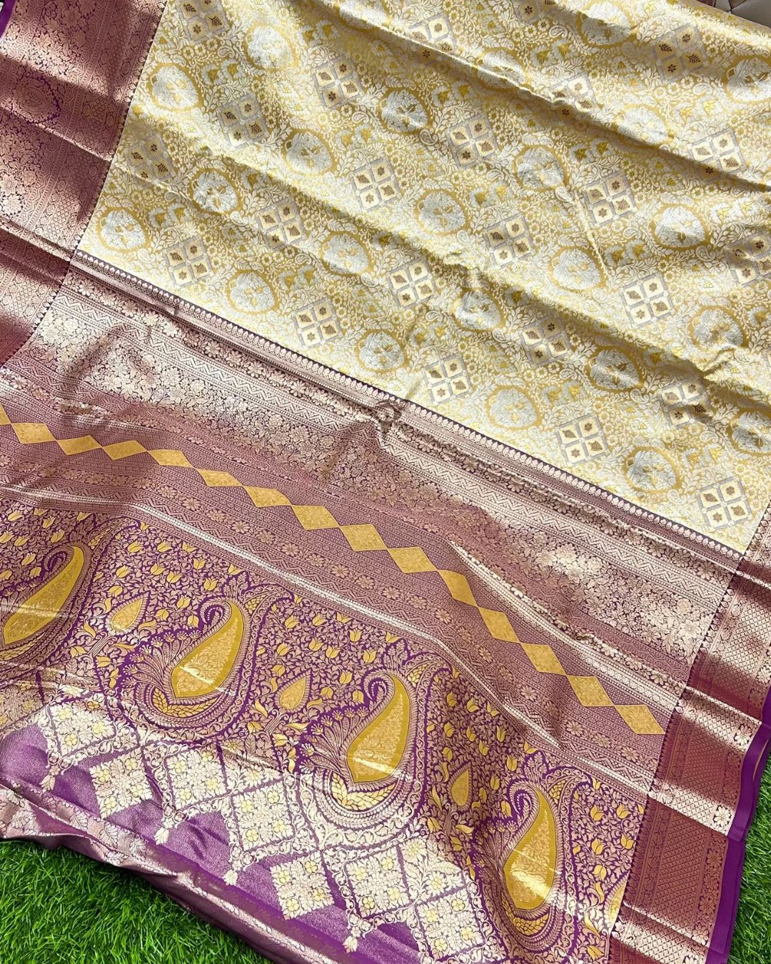 Olive Yellow Colour Kanjivaram Silk Saree