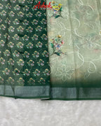 Green Colour Cotton Digital Print with Thread Work Saree