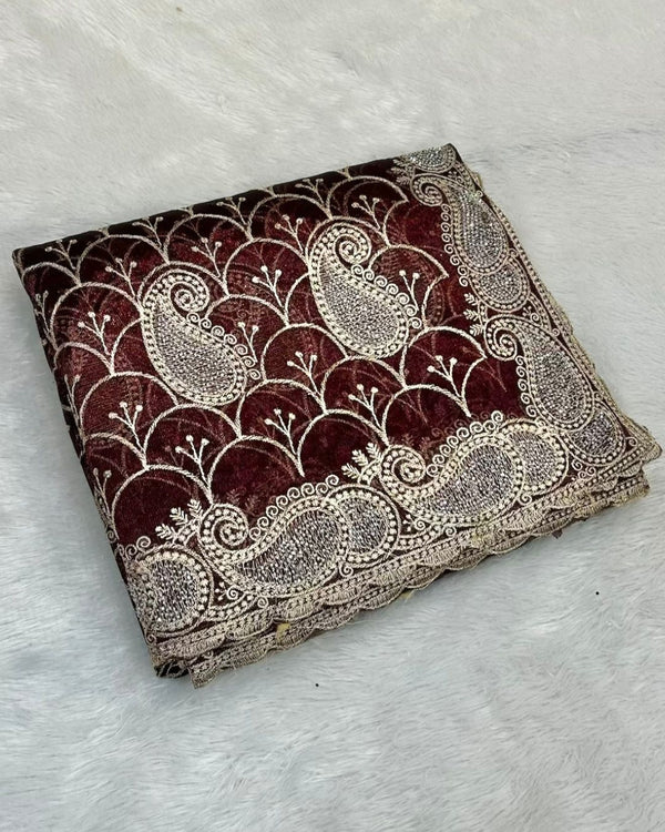 Maroon Colour Twill Net Stone Work Saree