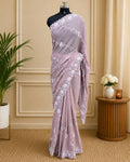 Dusty Onion Pink Colour Shimmer Georgette Saree with Embroidery Work