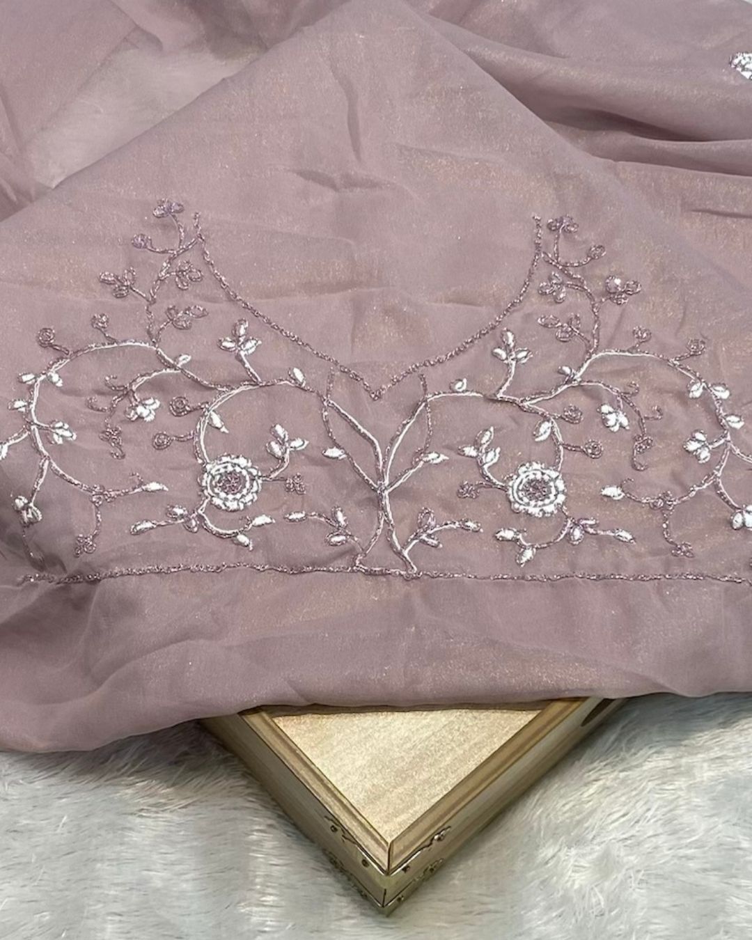 Dusty Onion Pink Colour Shimmer Georgette Saree with Embroidery Work