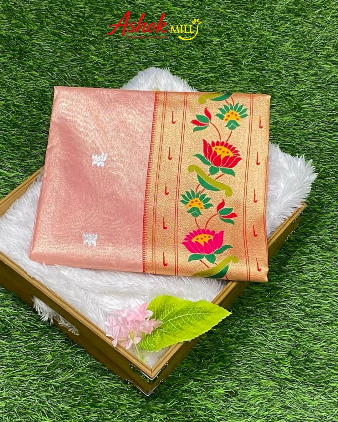 Peach Pink Colour Soft Tissue Paithani Saree