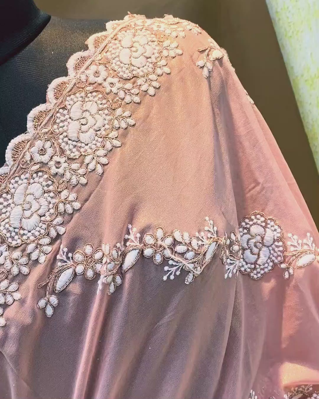Dusty Peach Colour Shimmer Georgette Saree with Embroidery Work