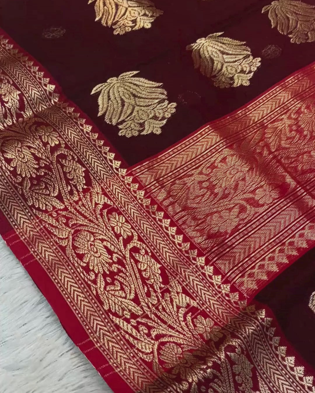 Maroon Colour Handloom Chanderi Saree