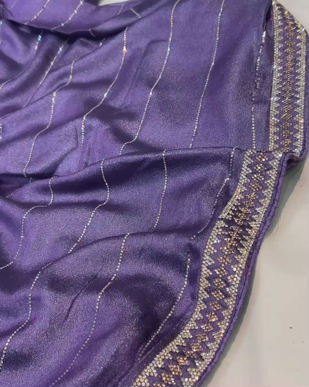 Lavender Colour Stone Work Soft Shimmer Saree