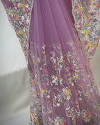 Lilac Pink Colour Soft Net Thread Work Saree