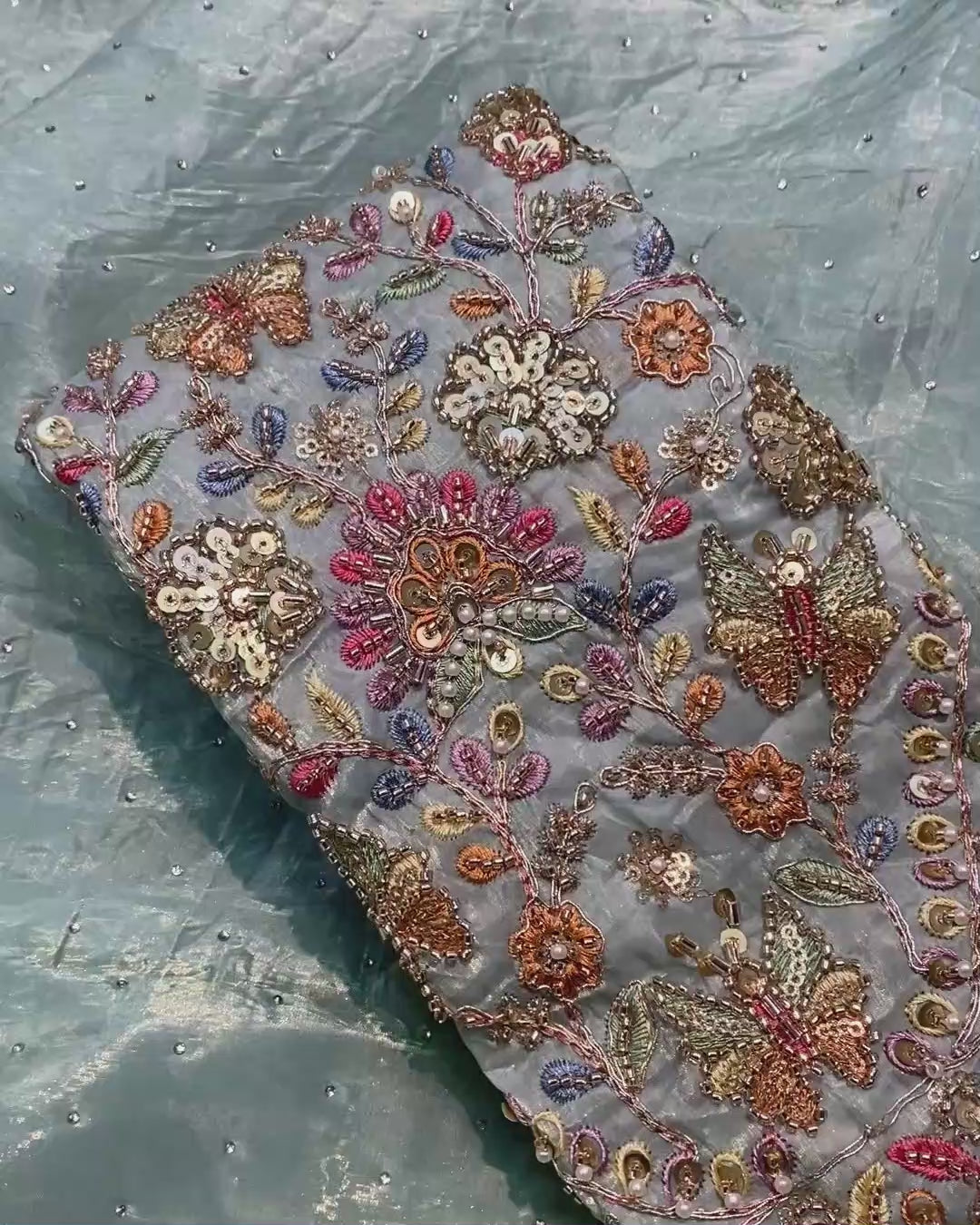 Sea Green Colour Gold Crush Saree With Heavy work Blouse Piece