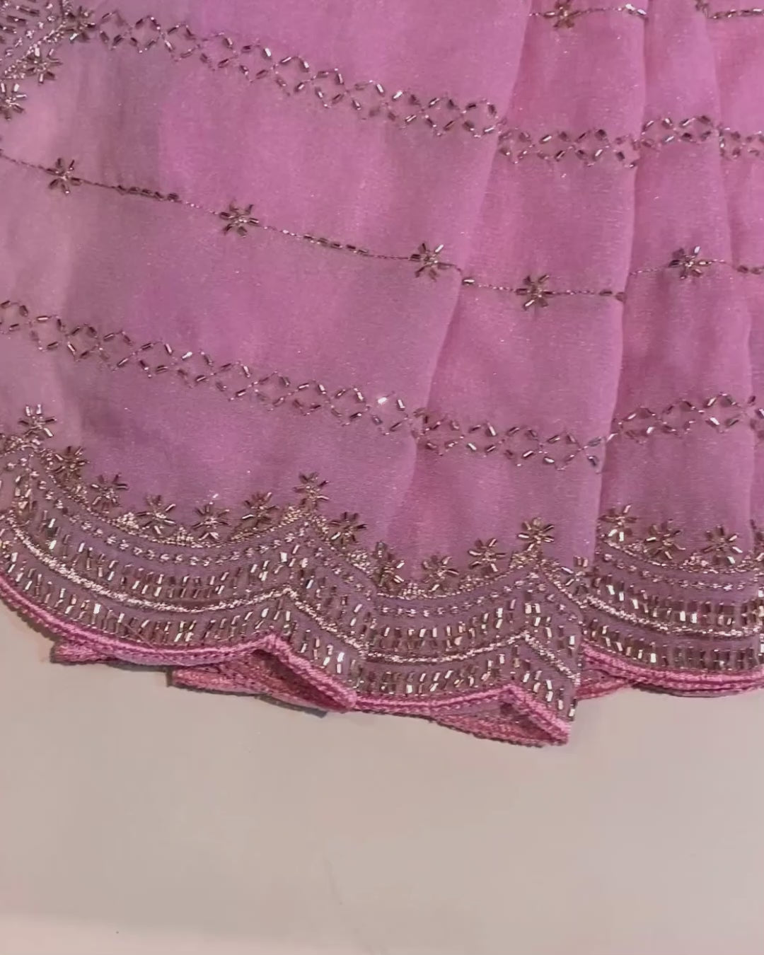 Pink Colour Shimmer Georgette Saree with Bead Work