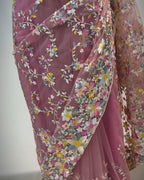 Peach Colour Soft Net Thread Work Saree