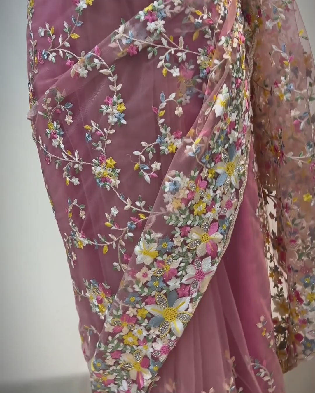 Peach Colour Soft Net Thread Work Saree