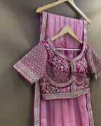 Dusty Pink Colour Shimmer Georgette Saree with Readymade Blouse