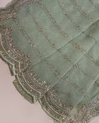 Dusty Olive Green Colour Shimmer Georgette Saree with Bead Work