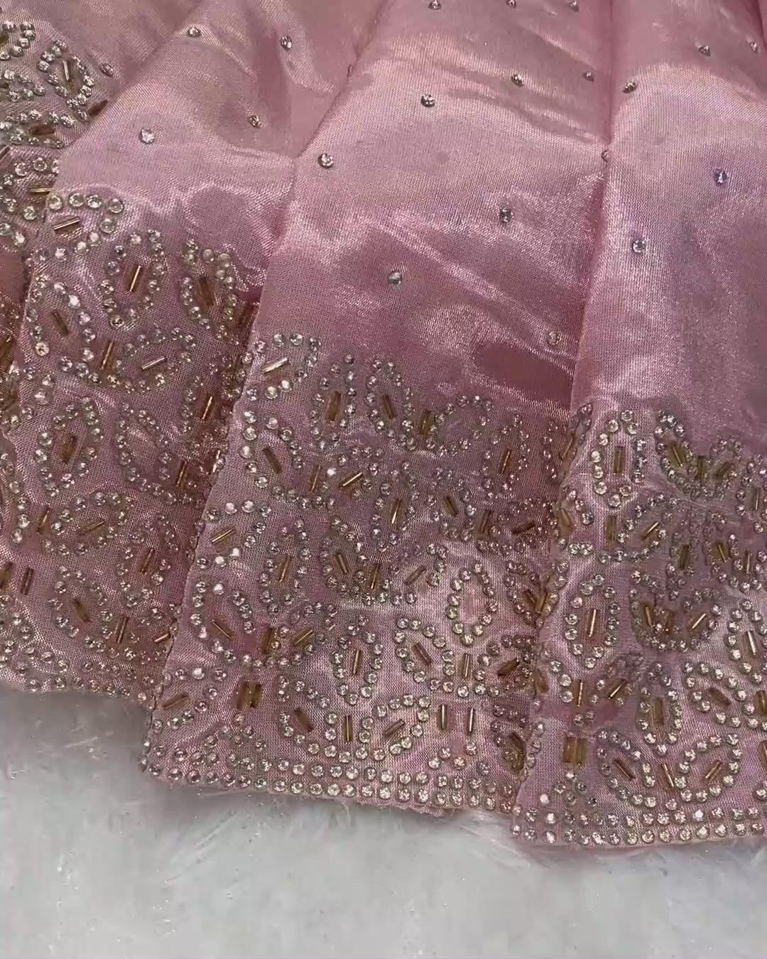 Pink Colour Chinnon Silk Saree With Heavy work Blouse Piece