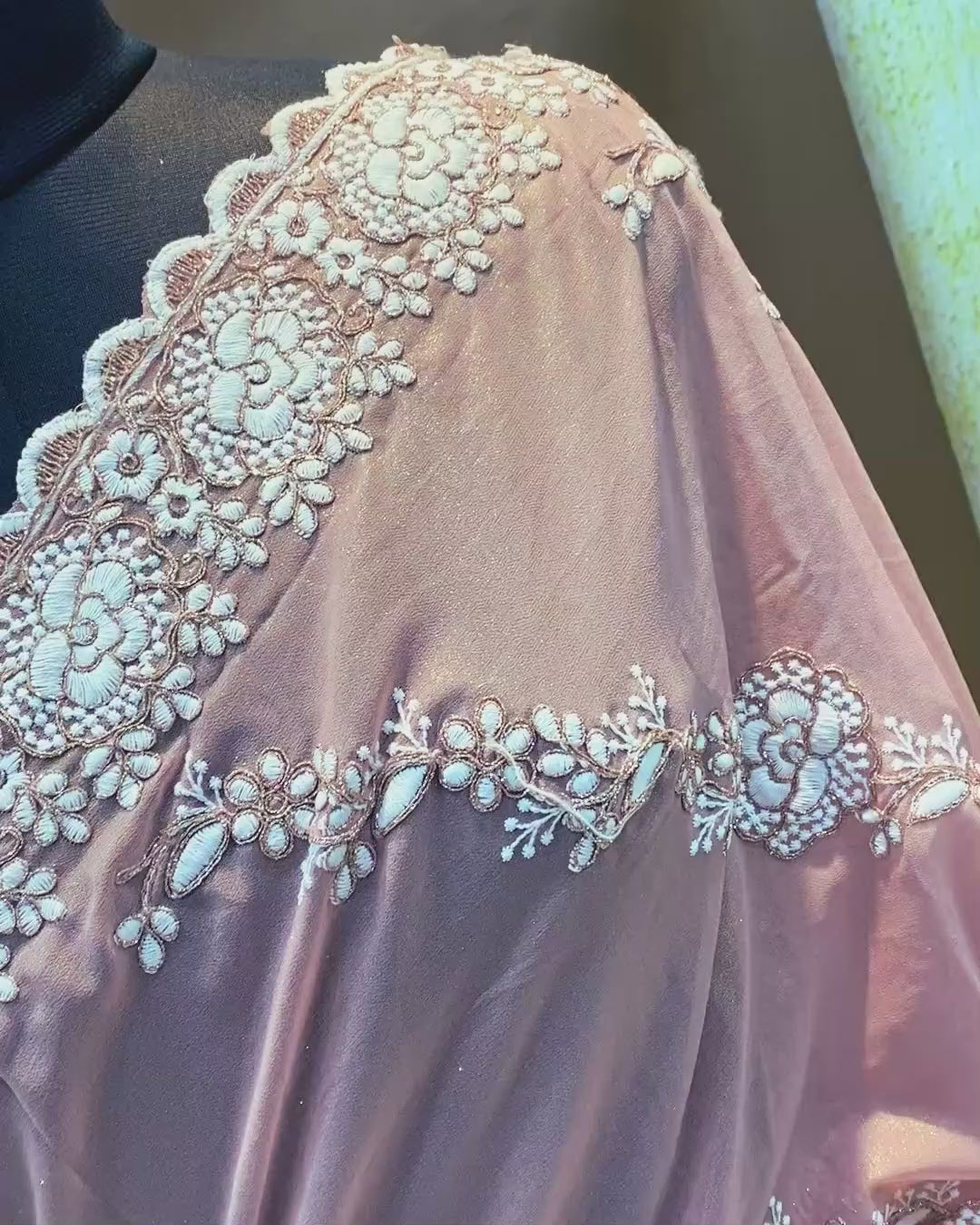 Dusty Onion Pink Colour Shimmer Georgette Saree with Embroidery Work