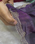 Purple Colour Fandy Saree With Heavy work Blouse Piece