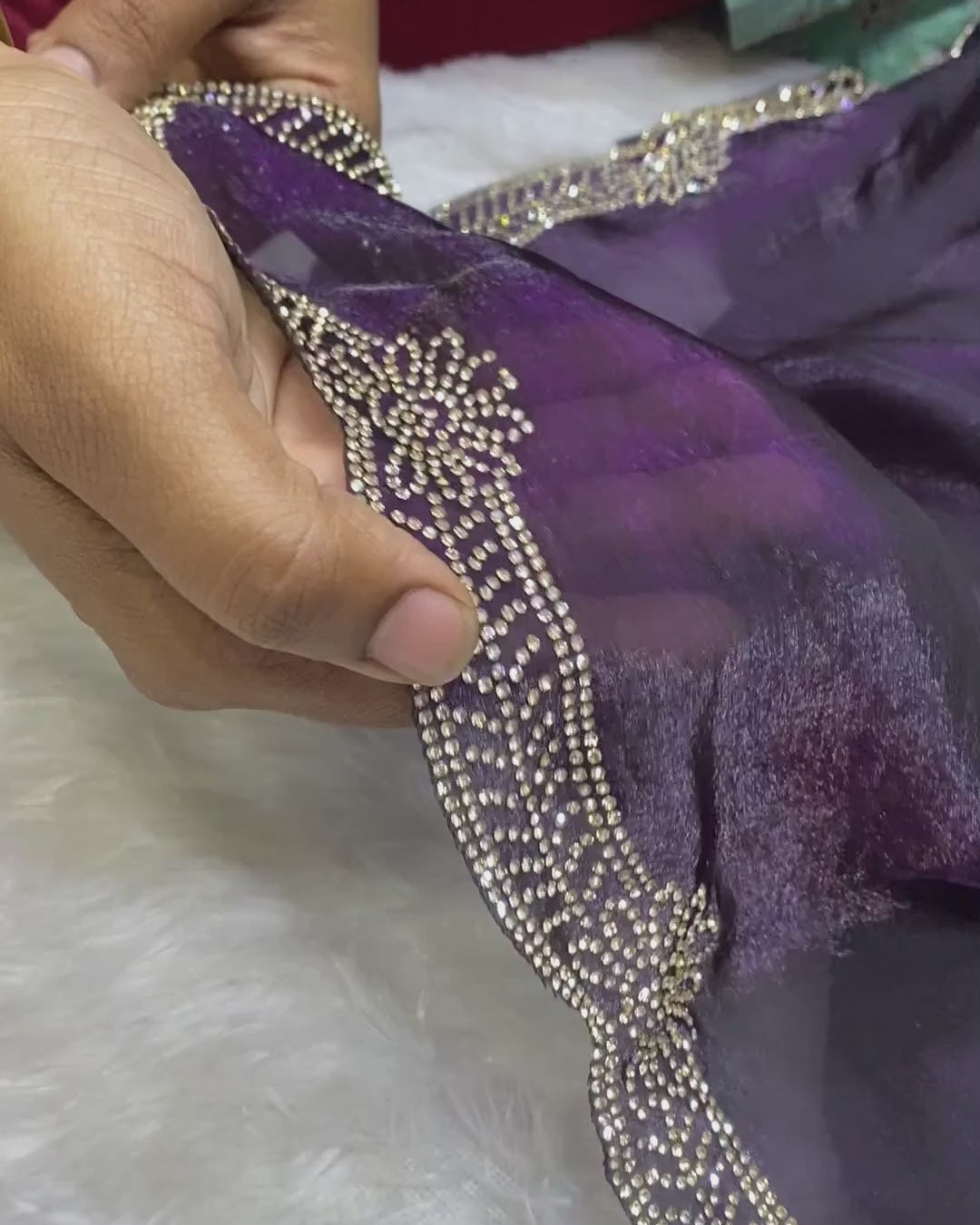 Purple Colour Fandy Saree With Heavy work Blouse Piece