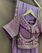 Lavender Colour Shimmer Georgette Saree with Readymade Blouse