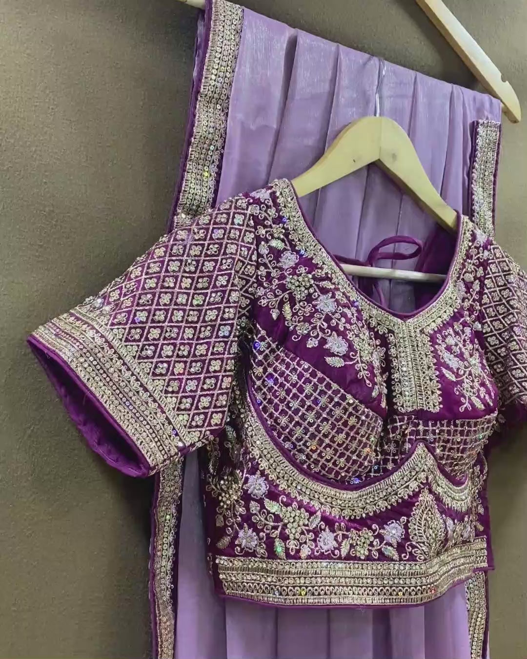 Lavender Colour Shimmer Georgette Saree with Readymade Blouse