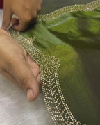 Mehendi Green Colour Fandy Saree With Heavy work Blouse Piece