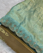 Turquoise Colour Fandy Saree With Heavy work Blouse Piece