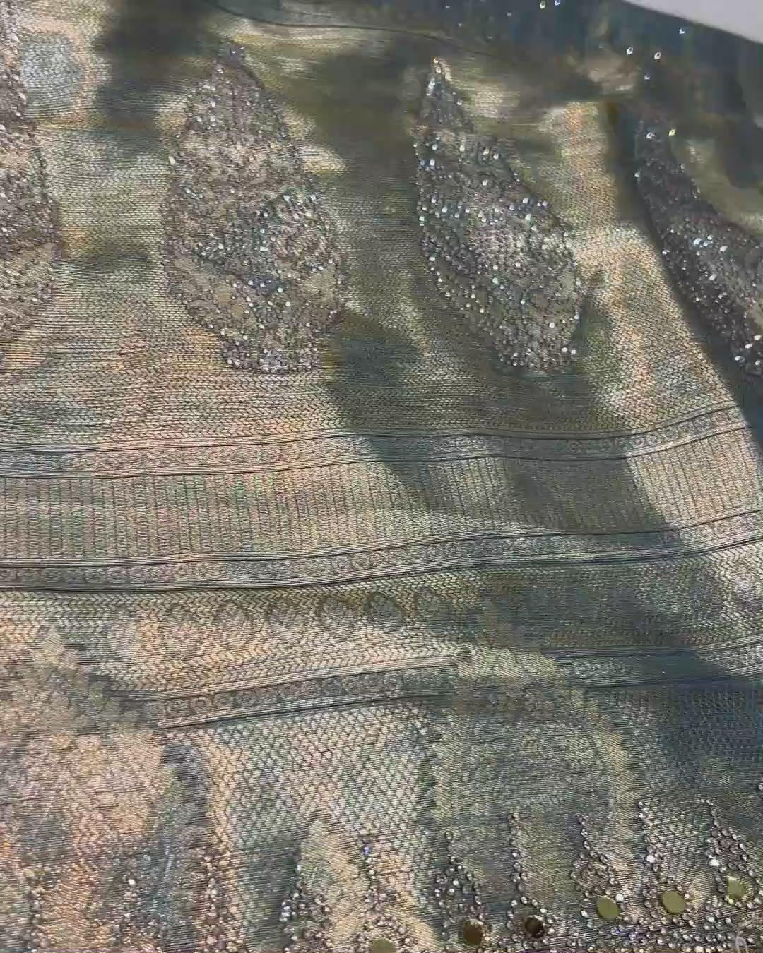 Mint Sea Green Colour Jarkan Cut Work Border Tissue Silk Saree M 15238