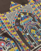 Brown Colour Chinnon Silk Mirror Work Saree