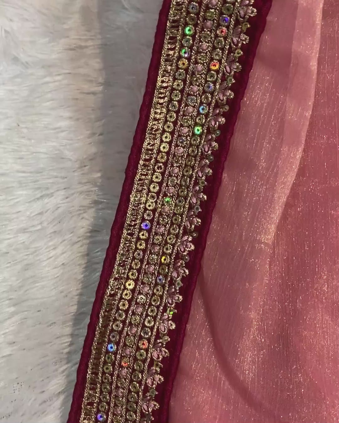 Dusty Pink Colour Shimmer Georgette Saree with Readymade Blouse