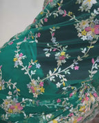 Turquoise Green Colour Soft Net Thread Work Saree