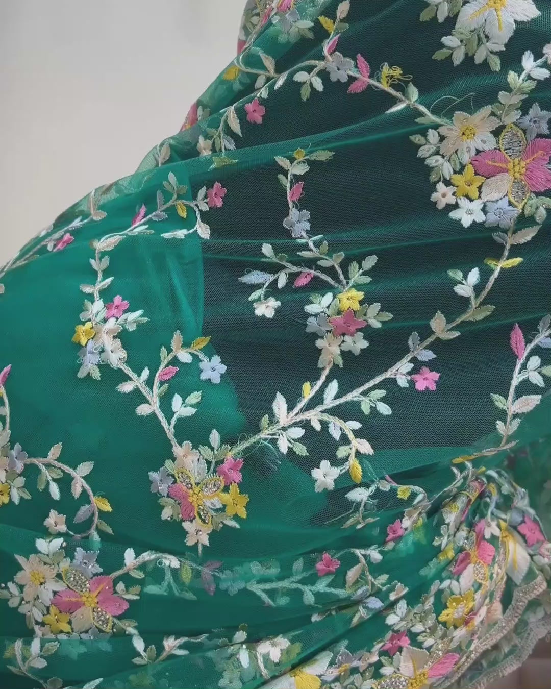Turquoise Green Colour Soft Net Thread Work Saree