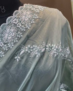 Pista Colour Shimmer Georgette Saree with Embroidery Work
