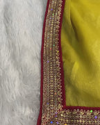 Dusty Yellow Colour Shimmer Georgette Saree with Readymade Blouse