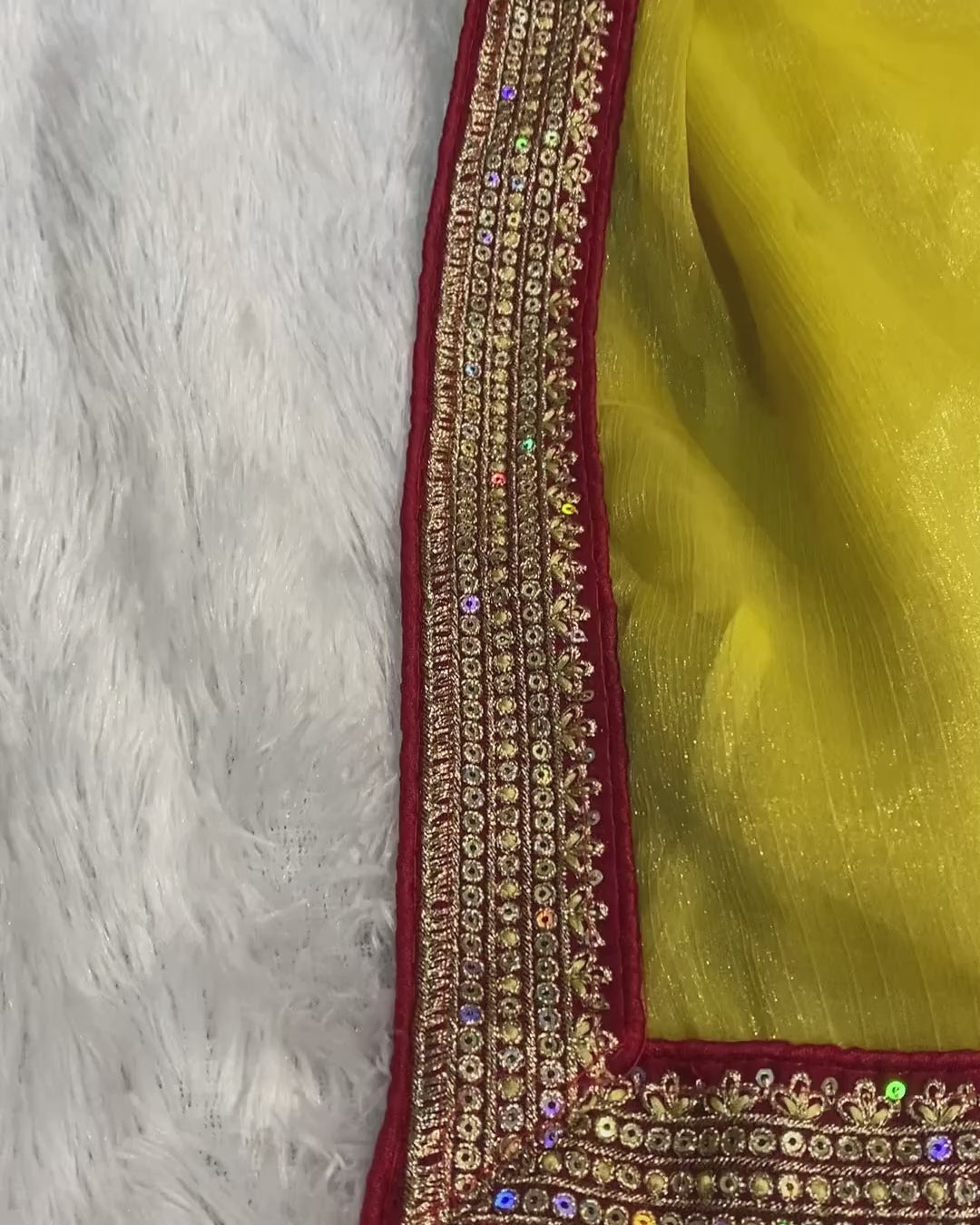 Dusty Yellow Colour Shimmer Georgette Saree with Readymade Blouse