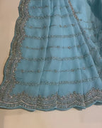 Sky Blue Colour Shimmer Georgette Saree with Bead Work
