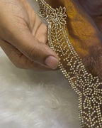 Copper Brown Colour Fandy Saree With Heavy work Blouse Piece