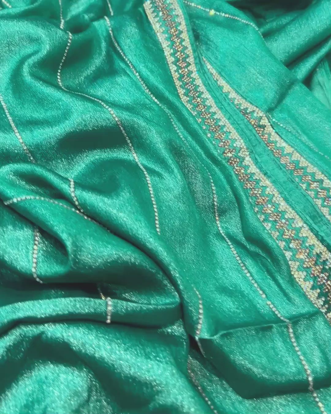 Sea Green Colour Stone Work Soft Shimmer Saree