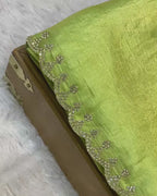 Parrot Green Colour Fandy Saree With Heavy work Blouse Piece