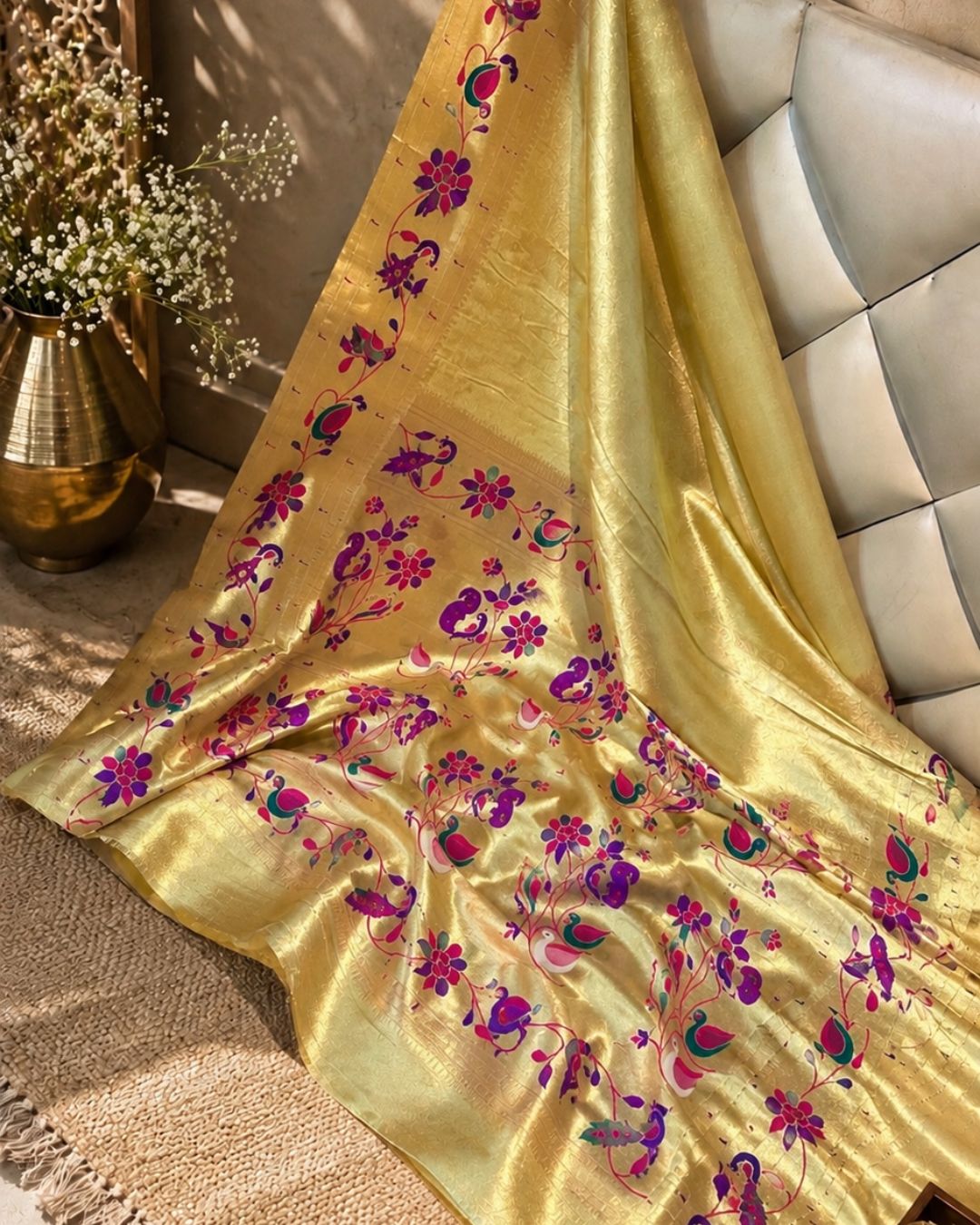 Old Gold Colour Shimmer Bamboo Tissue Silk Saree