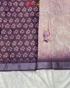 Wine Colour Cotton Digital Print with Thread Work Saree